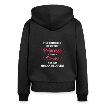 C est compliqué princesse et Nîmoise - Sweat à capuche zippé Premium bio Femme - noir - Dos - Julia (174cm)