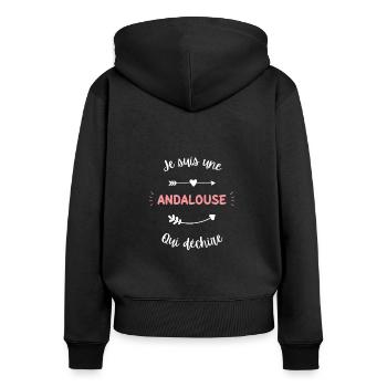 Je suis une Andalouse qui déchire - Sweat à capuche zippé Premium bio Femme - noir - Dos - Julia (174cm)