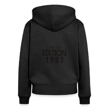 Édition limitée 1981 - Sweat à capuche zippé Premium bio Femme - noir - Dos - Julia (174cm)