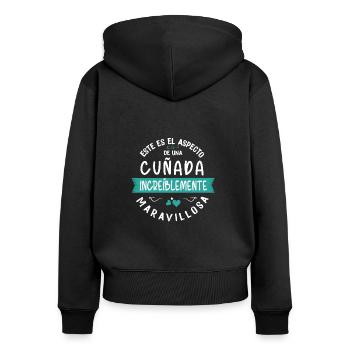 Lustiges Schwägerin Geschenk Spruch - Frauen Premium Bio Zip Hoodie - Schwarz - Hinten - Julia (174cm)