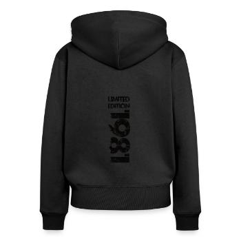 Édition limitée 1981 - Sweat à capuche zippé Premium bio Femme - noir - Dos - Julia (174cm)