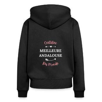 Certifiée meilleure Andalouse du monde - Sweat à capuche zippé Premium bio Femme - noir - Dos - Julia (174cm)