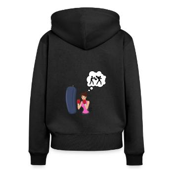 Boxen Liebe - Boxer Geschenkidee - Frauen Premium Bio Zip Hoodie - Schwarz - Hinten - Julia (174cm)