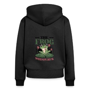 Der Froschflüsterer - Frauen Premium Bio Zip Hoodie - Schwarz - Hinten - Julia (174cm)