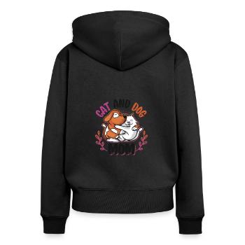 Mère de chat et de chien, animaux domestiques. - Sweat à capuche zippé Premium bio Femme - noir - Dos - Julia (174cm)