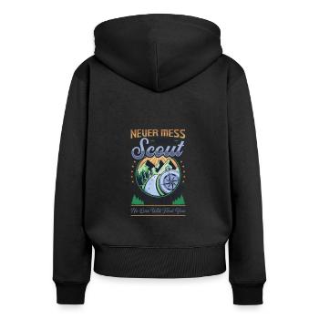 Leg dich niemals mit einem Scout an - Frauen Premium Bio Zip Hoodie - Schwarz - Hinten - Julia (174cm)