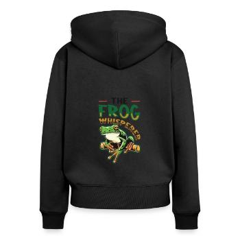 Der Froschflüsterer - Frauen Premium Bio Zip Hoodie - Schwarz - Hinten - Julia (174cm)