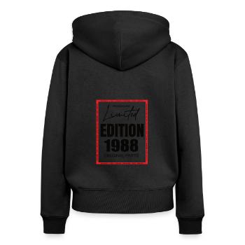 Édition limitée 1988 - Sweat à capuche zippé Premium bio Femme - noir - Dos - Julia (174cm)