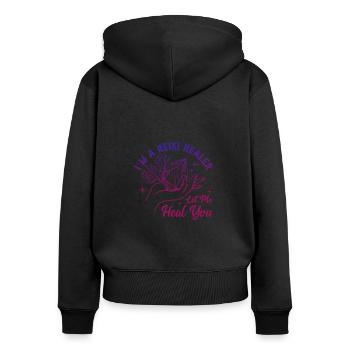 Médecine Reiki Guérisseur Énergie Positive - Sweat à capuche zippé Premium bio Femme - noir - Dos - Julia (174cm)