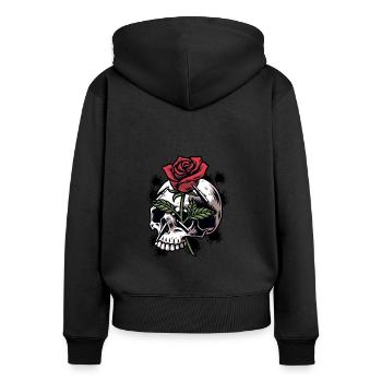 Bullets and Skull Roses Aesthetic Dripping Pattern - Frauen Premium Bio Zip Hoodie - Schwarz - Hinten - Julia (174cm)