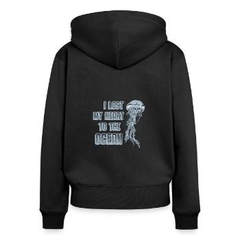 J’ai perdu mon cœur à cause des méduses de l’océan - Sweat à capuche zippé Premium bio Femme - noir - Dos - Julia (174cm)