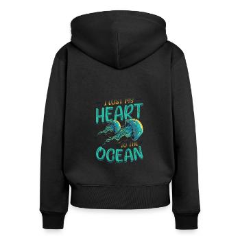 J’ai perdu mon cœur à cause des méduses de l’océan - Sweat à capuche zippé Premium bio Femme - noir - Dos - Julia (174cm)