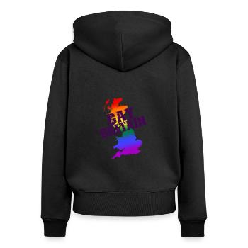 Gay Britain! Rainbow UK LGBTQ+ pride - Women's Premium Organic Zip Hoodie - black - Back - Julia (174cm)