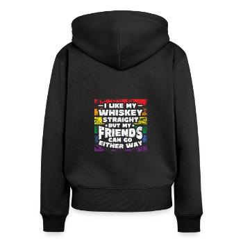 Likes my whiskey straight, I support LGBT. - Women's Premium Organic Zip Hoodie - black - Back - Julia (174cm)