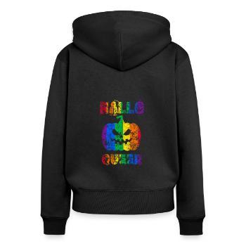 Hallo Queer Halloween Pride - Sweat à capuche zippé Premium bio Femme - noir - Dos - Julia (174cm)