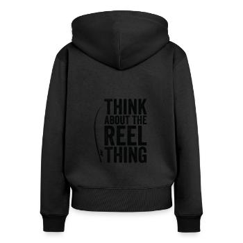 Pensez au passe-temps de pêche Reel Thing - Sweat à capuche zippé Premium bio Femme - noir - Dos - Julia (174cm)