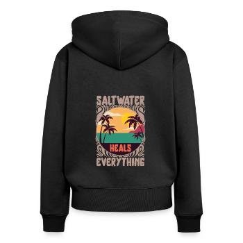 Beach Lover Shirt, Saltwater Heals Everything - Women's Premium Organic Zip Hoodie - black - Back - Julia (174cm)