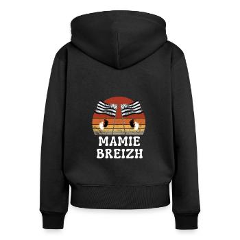 Mamie Breizh Bretagne - Annonce Grossesse - Sweat à capuche zippé Premium bio Femme - noir - Dos - Julia (174cm)