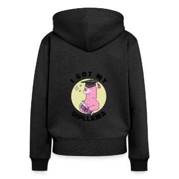 Diplôme J’ai mon Dipllama - Sweat à capuche zippé Premium bio Femme - noir - Dos - Julia (174cm)