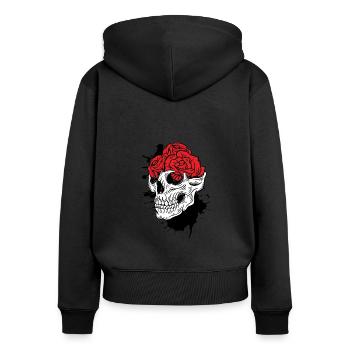 Totenköpfe und Rosen Gothic Knochen Skelett Tod - Frauen Premium Bio Zip Hoodie - Schwarz - Hinten - Julia (174cm)
