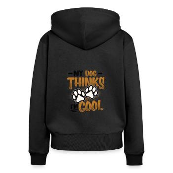 Mon chien pense que je suis cool. - Sweat à capuche zippé Premium bio Femme - noir - Dos - Julia (174cm)