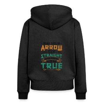 May your arrow fly straight to the finish. - Women's Premium Organic Zip Hoodie - black - Back - Julia (174cm)