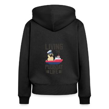 Schlepper Mopsboot Leben Segeln Mops Eigner Boot - Frauen Premium Bio Zip Hoodie - Schwarz - Hinten - Julia (174cm)