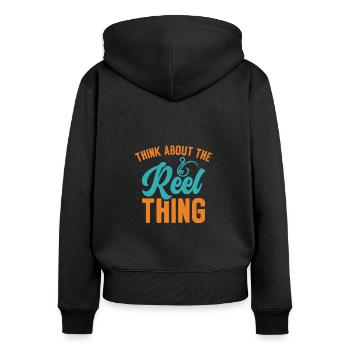 Pensez au passe-temps de pêche Reel Thing - Sweat à capuche zippé Premium bio Femme - noir - Dos - Julia (174cm)