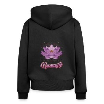Yoga Meditation Lotusblume Namaste - Frauen Premium Bio Zip Hoodie - Schwarz - Hinten - Julia (174cm)