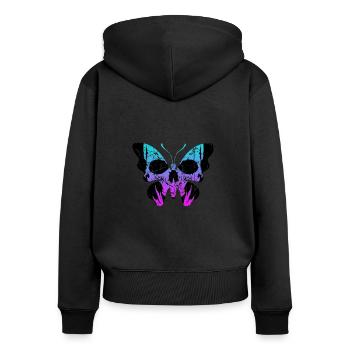 Gothic Schmetterling Totenkopf Knochen Skelett - Frauen Premium Bio Zip Hoodie - Schwarz - Hinten - Julia (174cm)