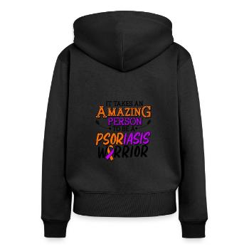 Psoriasis Warrior Amazing Lavender Orange Ribbon - Women's Premium Organic Zip Hoodie - black - Back - Julia (174cm)