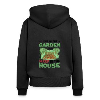 I Live In The Garden Lover, Gartenarbeit. - Frauen Premium Bio Zip Hoodie - Schwarz - Hinten - Julia (174cm)
