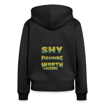 Not shy, just want to find out something. - Women's Premium Organic Zip Hoodie - black - Back - Julia (174cm)