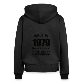 Made in 1979 Vintage Retro Limited Edition - Frauen Premium Bio Zip Hoodie - Schwarz - Hinten - Julia (174cm)