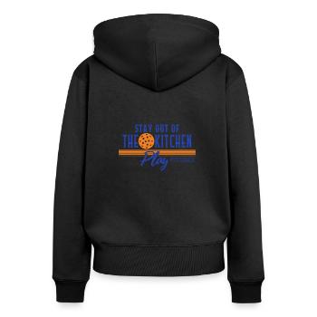 Bleiben Sie aus der Küche Play Pickleball Shirt, - Frauen Premium Bio Zip Hoodie - Schwarz - Hinten - Julia (174cm)