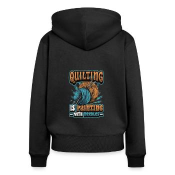 Le matelassage consiste à peindre avec des aiguilles. - Sweat à capuche zippé Premium bio Femme - noir - Dos - Julia (174cm)
