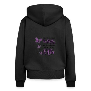 Himmlischer Schmetterling Mystische - Frauen Premium Bio Zip Hoodie - Schwarz - Hinten - Julia (174cm)