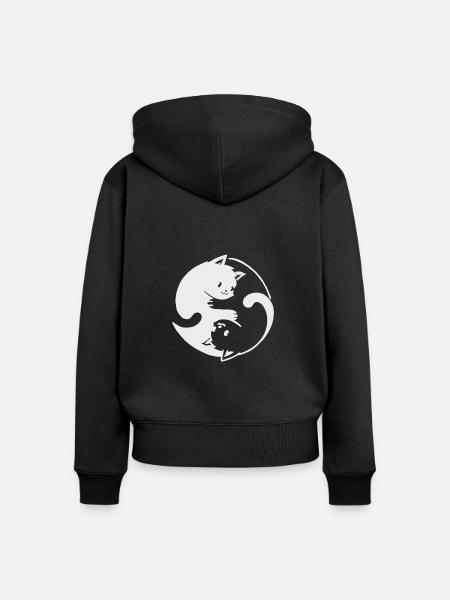 Yin Yang Katzen Design - Frauen Premium Bio Zip Hoodie - Schwarz