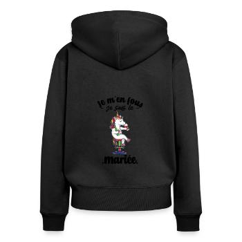 Je m en fous je suis la mariée licorne evjf future - Sweat à capuche zippé Premium bio Femme - noir - Dos - Julia (174cm)
