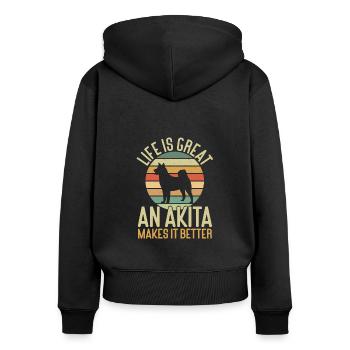 Amerikanischer Akita Inu - Frauen Premium Bio Zip Hoodie - Schwarz - Hinten - Julia (174cm)