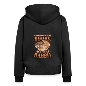 Lire des livres et caresser mon lapin. - Sweat à capuche zippé Premium bio Femme - noir - Dos - Julia (174cm)