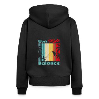 Équilibre du cerf-volant de travail. Style de vie Vintage Design, Travail - Sweat à capuche zippé Premium bio Femme - noir - Dos - Julia (174cm)