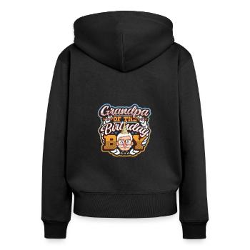 Grand-père du garçon d’anniversaire - Sweat à capuche zippé Premium bio Femme - noir - Dos - Julia (174cm)