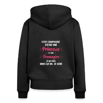 Compliqué princesse et fromagère - Sweat à capuche zippé Premium bio Femme - noir - Dos - Julia (174cm)