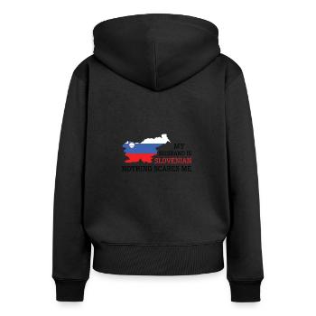 Rien ne me fait peur mari slovène - Sweat à capuche zippé Premium bio Femme - noir - Dos - Julia (174cm)