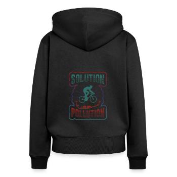 Polution Solution Umweltschutz Radfahren. - Frauen Premium Bio Zip Hoodie - Schwarz - Hinten - Julia (174cm)