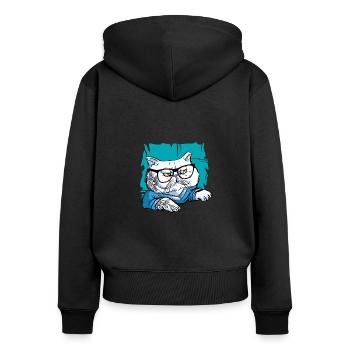 Lunettes élégantes Nerd Persian Cat Beanie - Sweat à capuche zippé Premium bio Femme - noir - Dos - Julia (174cm)