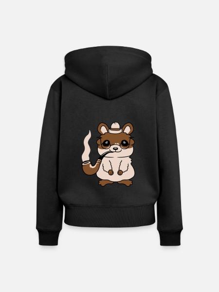 Herr Hamster raucht Pfeife - Frauen Premium Bio Zip Hoodie - Schwarz