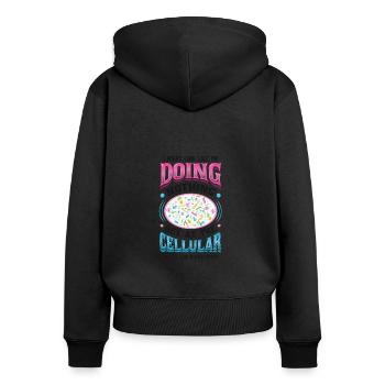 Au niveau cellulaire, je suis un travailleur lourd. - Sweat à capuche zippé Premium bio Femme - noir - Dos - Julia (174cm)