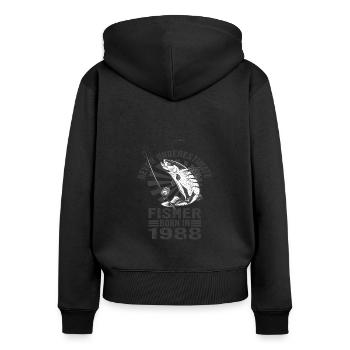 Never Underestimate Fisher Born In 1988 - Frauen Premium Bio Zip Hoodie - Schwarz - Hinten - Julia (174cm)